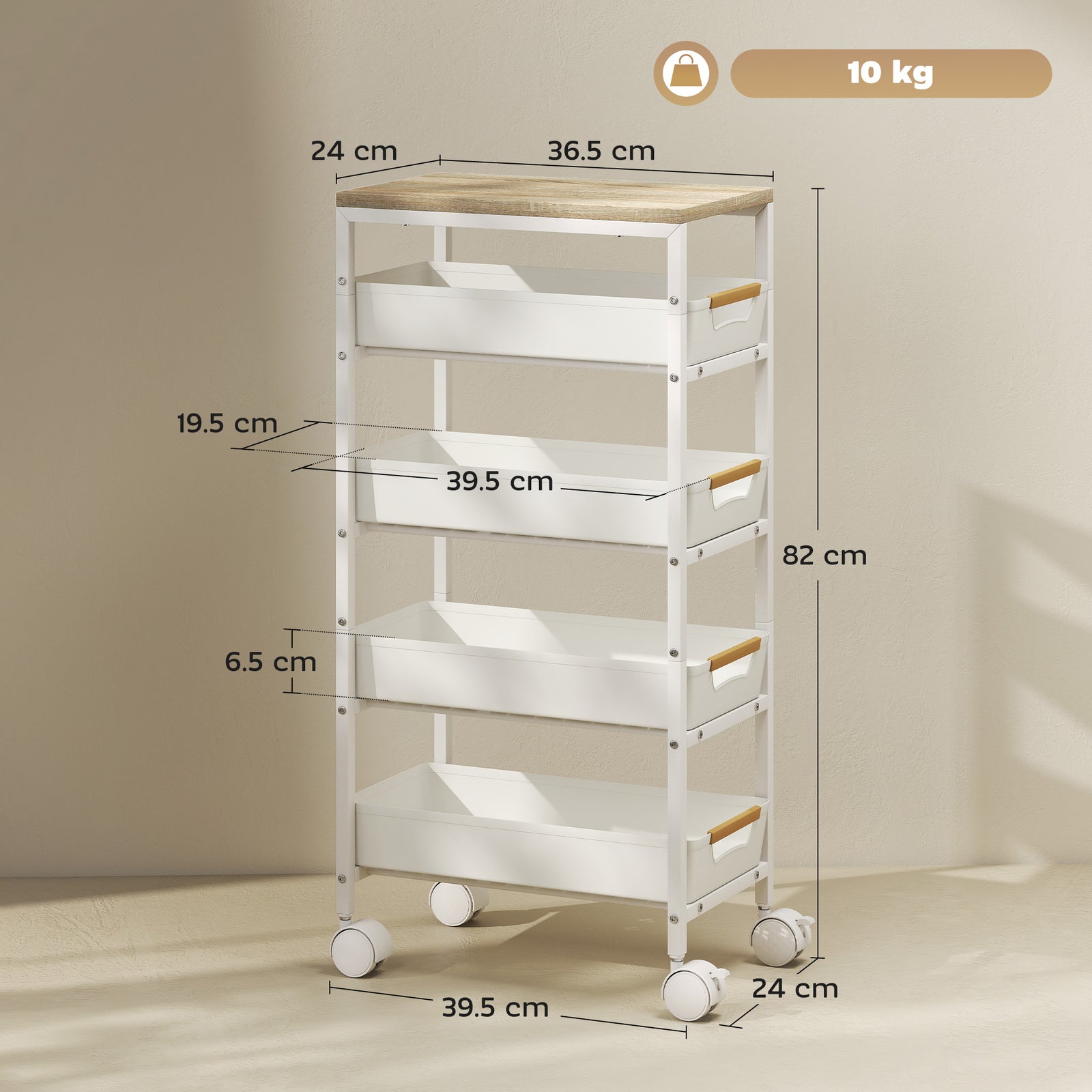 Kitchen Storage Trolley, Utility Cart | White