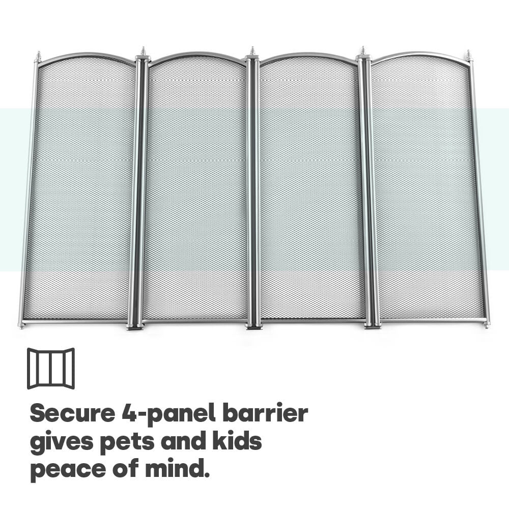 Livivo Freestanding 4 Panel Fireplace Screen Nickel Mesh Fire Spark Protector