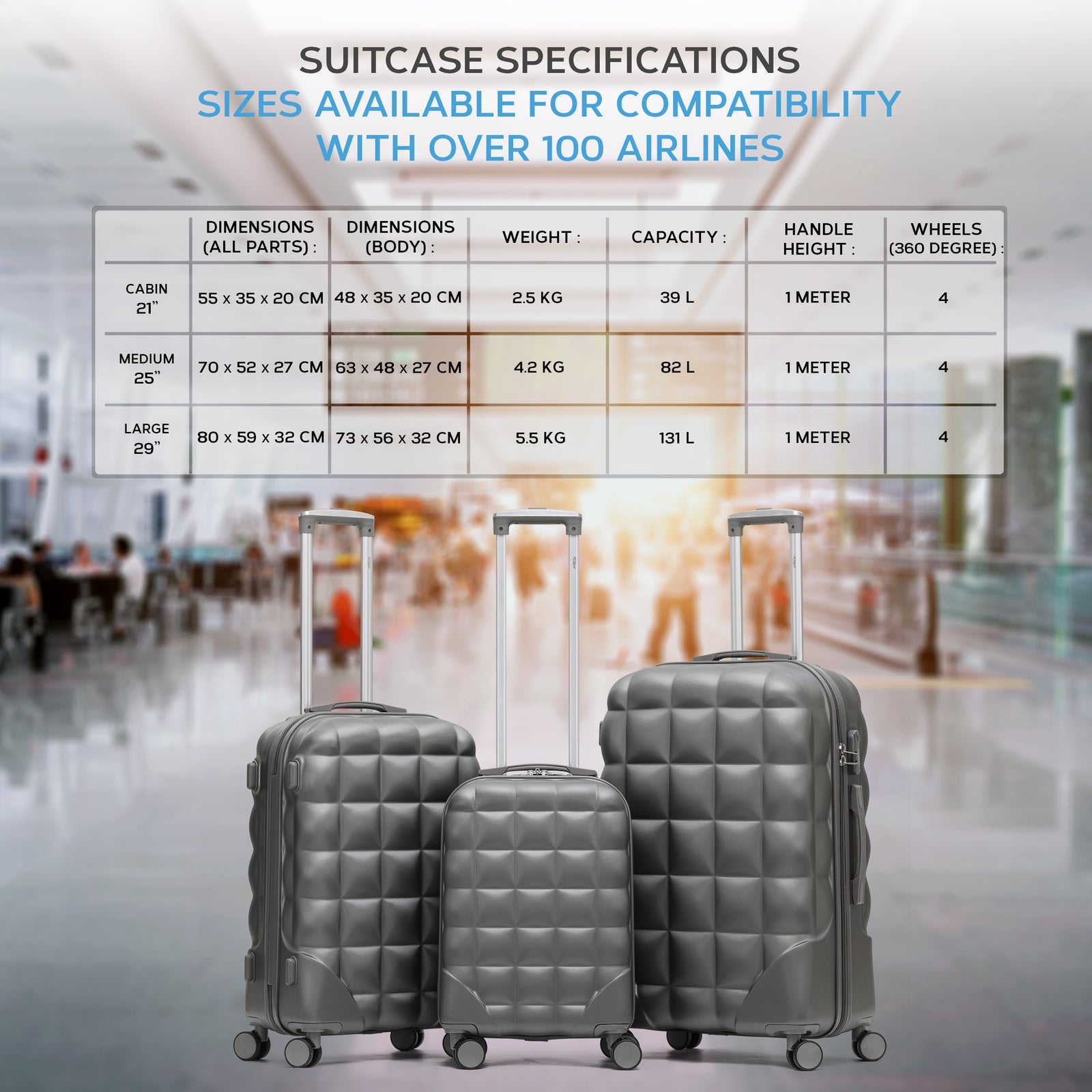 Medium 25" Hard Shell Bubble Design Check-in Suitcase Hold Luggage Bag 20kg+ | Medium | Anthracite