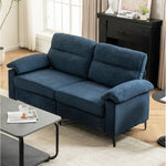 Minimalist Chenille Fabric Two-seat Sofa With Wooden Frame & Black Metal Legs | Blue