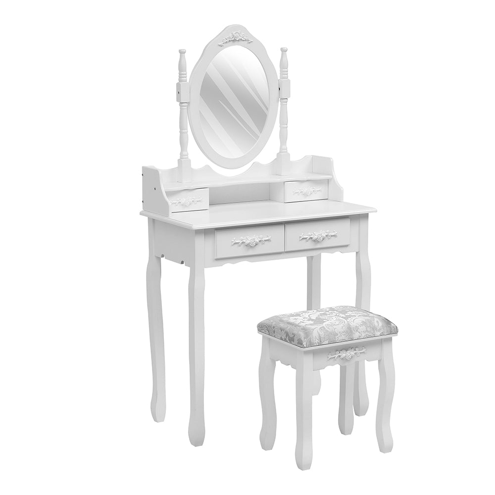 4 Drawers Dressing Table With Mirror & Stool Set
