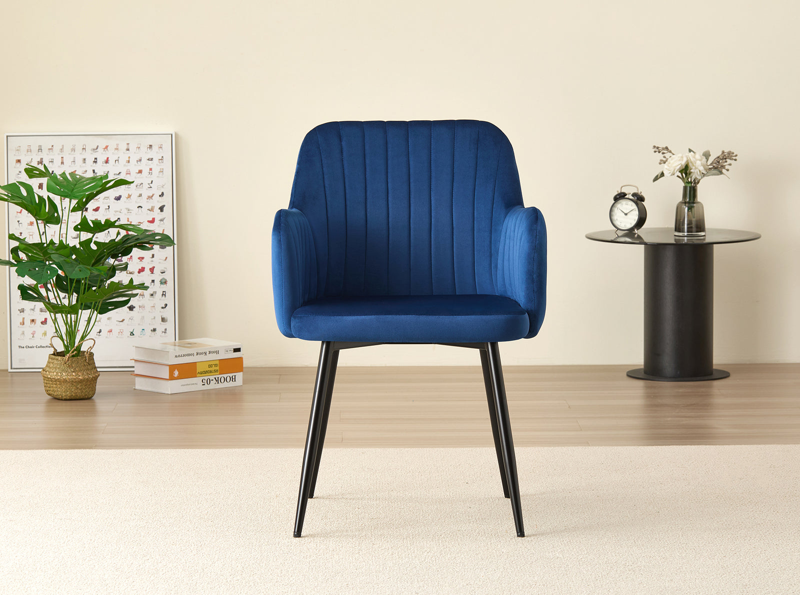 Stylish New York Dining Table Set with 4 Charlotte Velvet Chairs | Blue