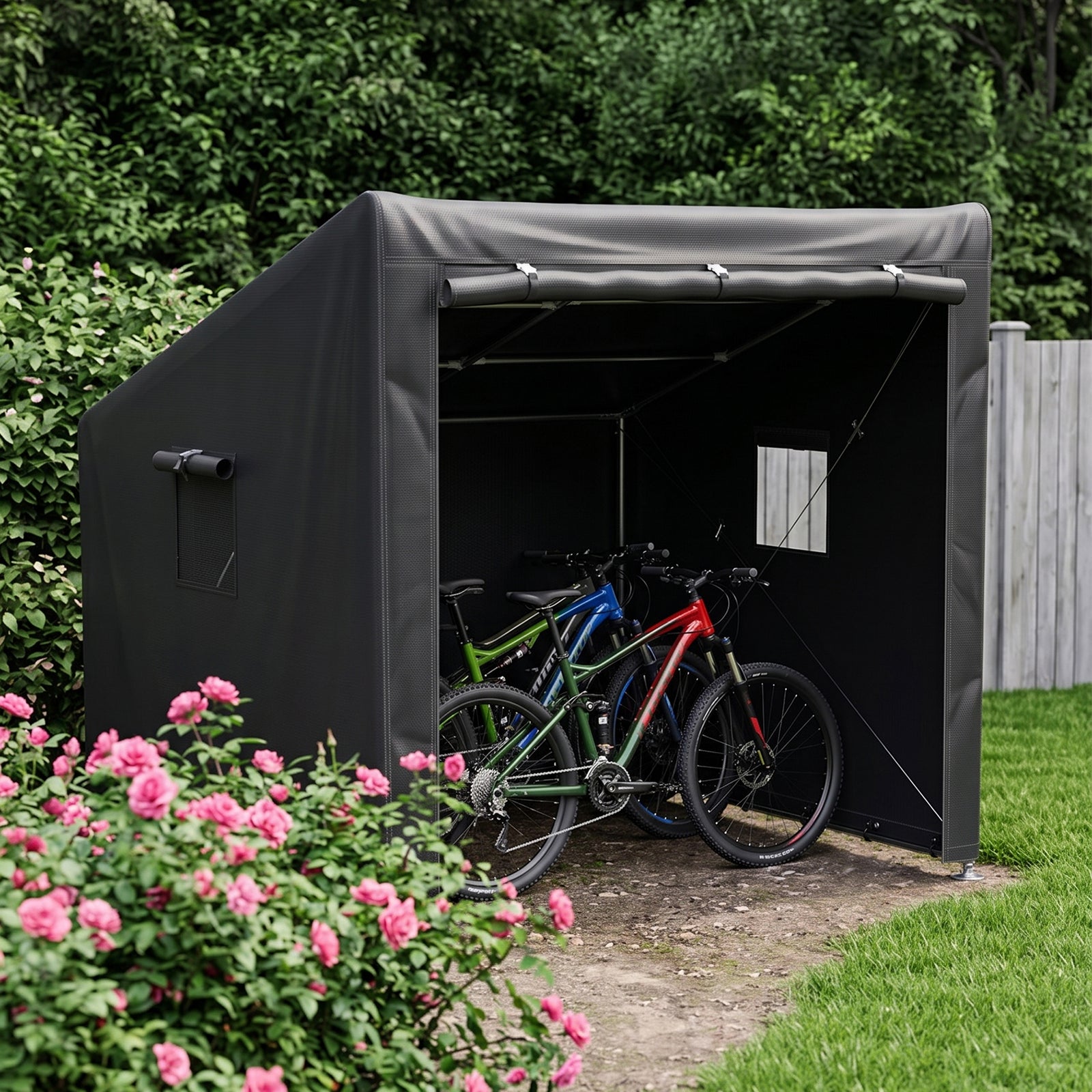 6 X 5ft Outdoor Garden Storage Shelter Bike Tent With Roll-up Zipper Door | Black