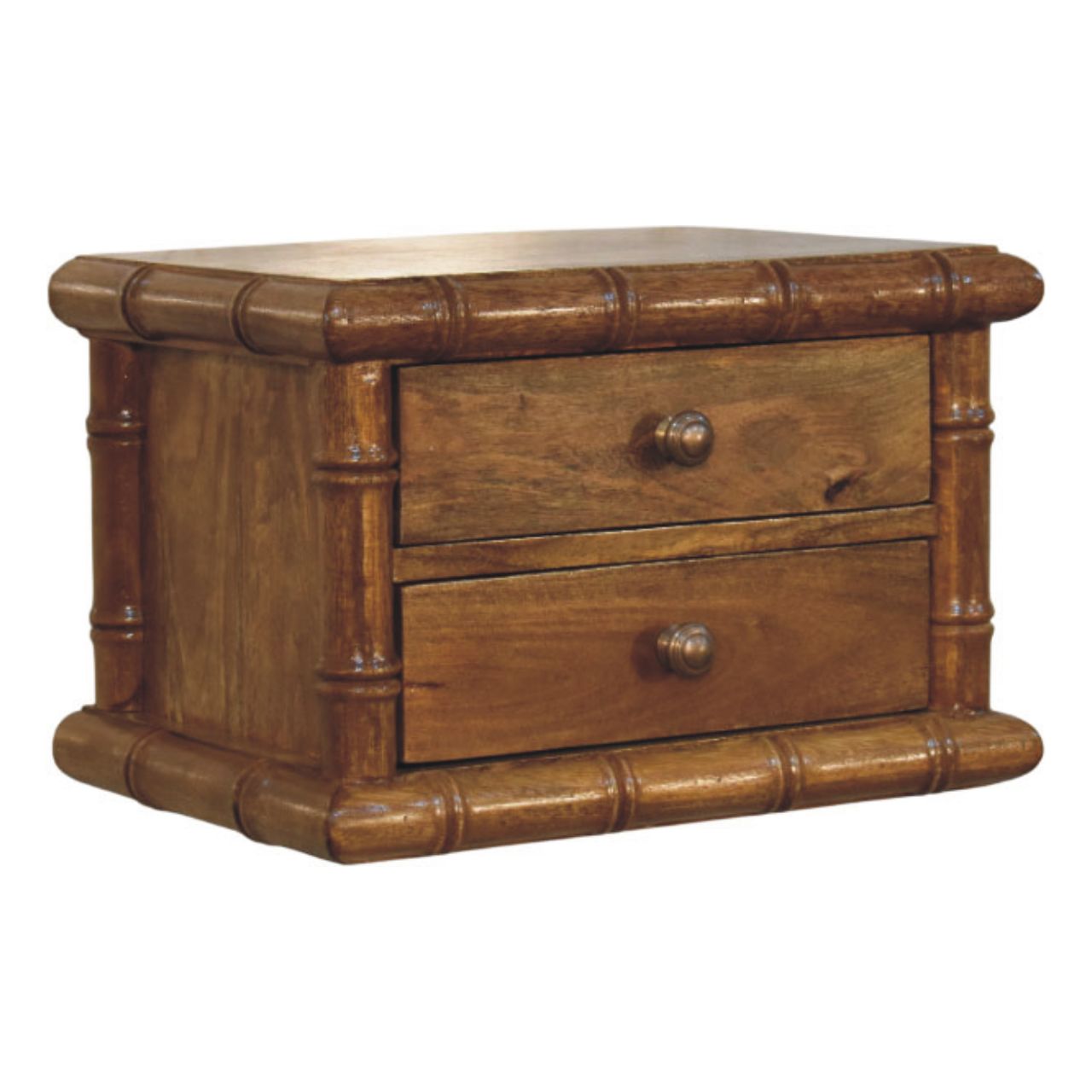 Bamboo Bedside In Amber Oak Finish, 2 Drawers, Brown