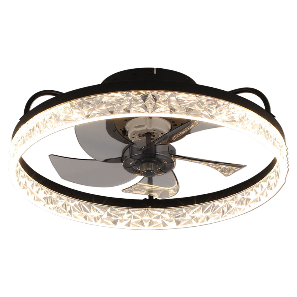 Modern Gold/black Crystal Ceiling Fan Light 48cm 30w Led With 3-color Dimming, 6-speed, 2.4g App Control, Reversible Rotation & Sleep Timer | Black