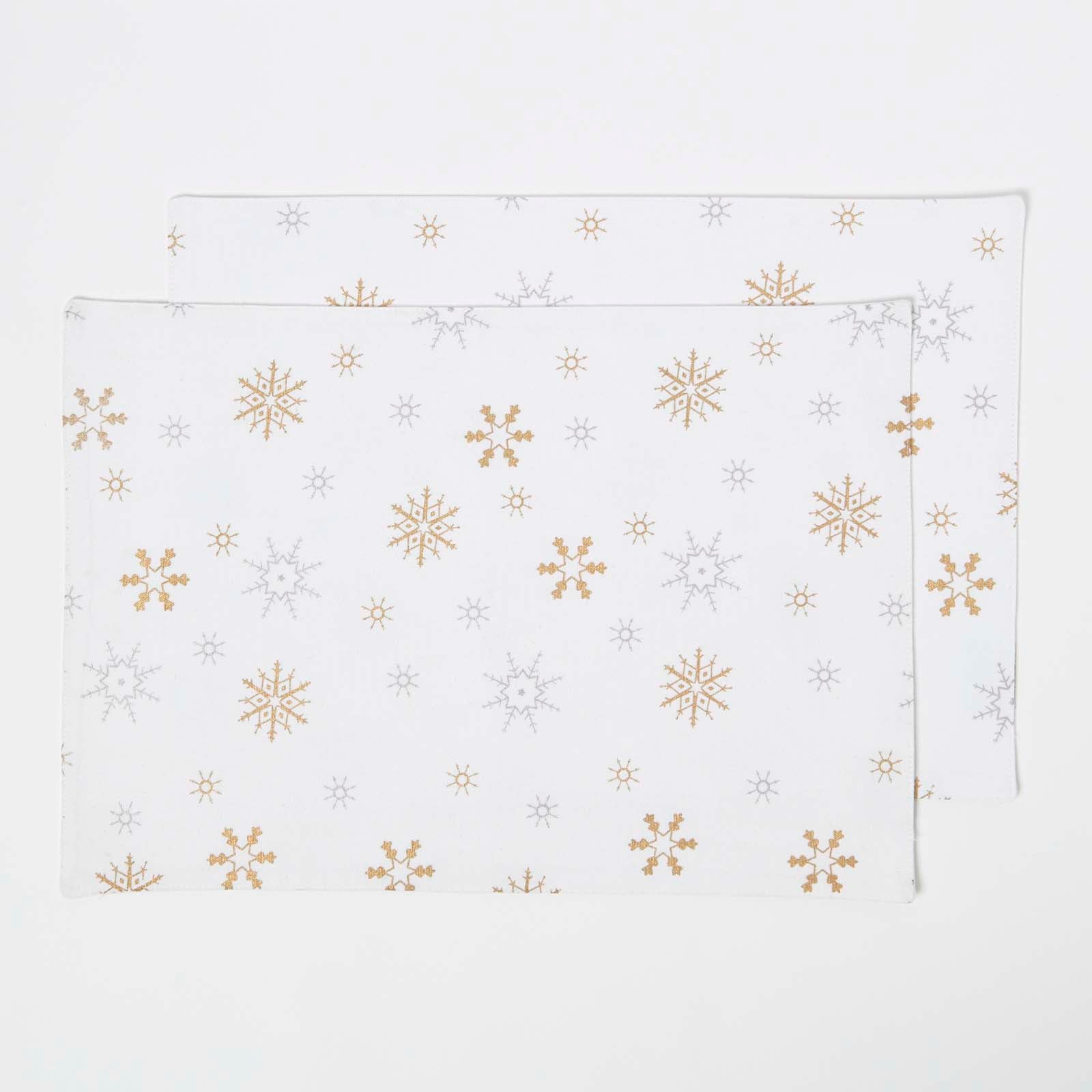 Cotton Christmas Gold Snowflake Pack Of 2 Placemats