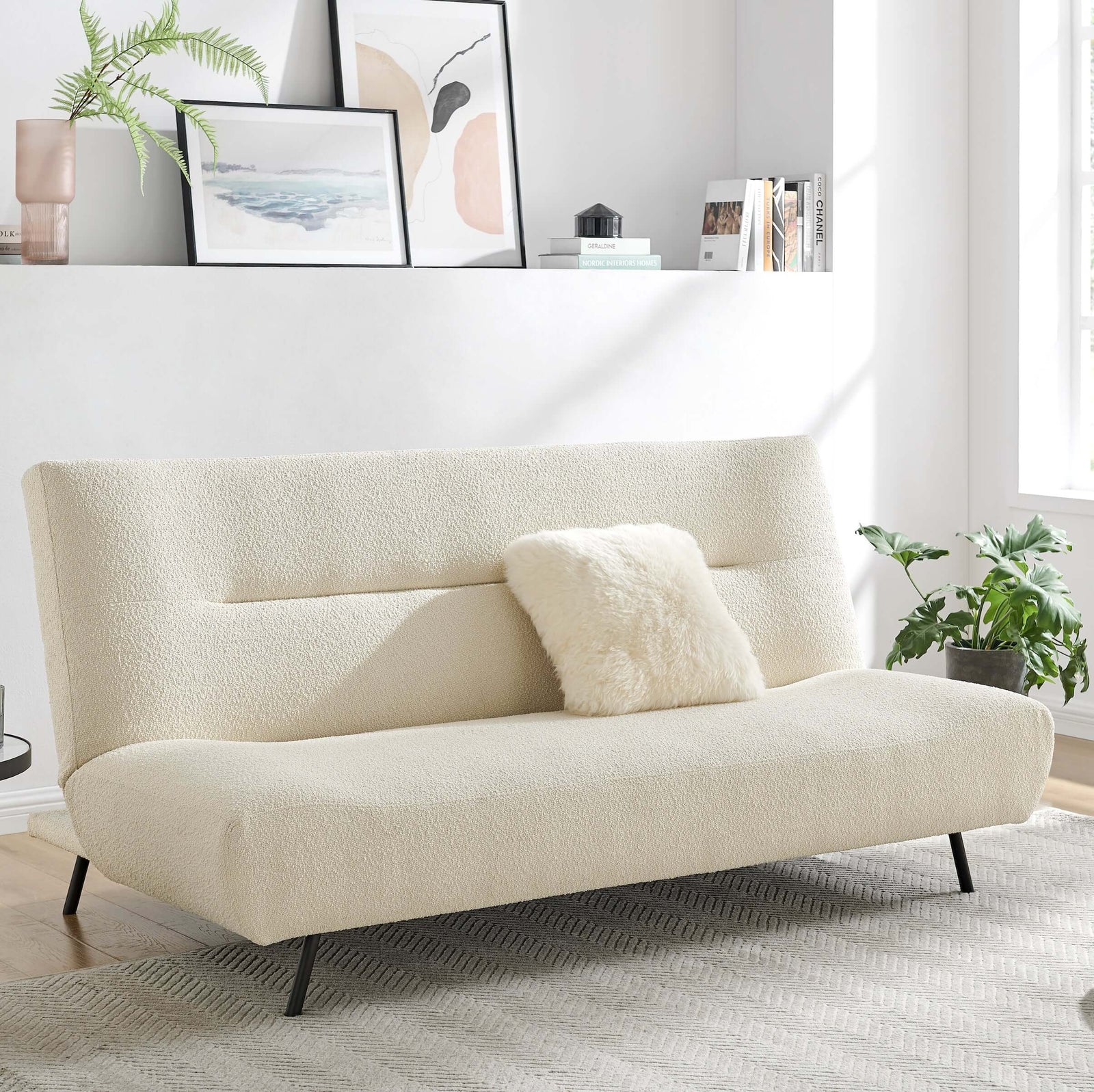 Fluffy Boucle Click-clack Sofa Bed - 2 Seater