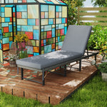 Folding Rattan Sun Lounger With Adjustable Back, Cushion | Grey