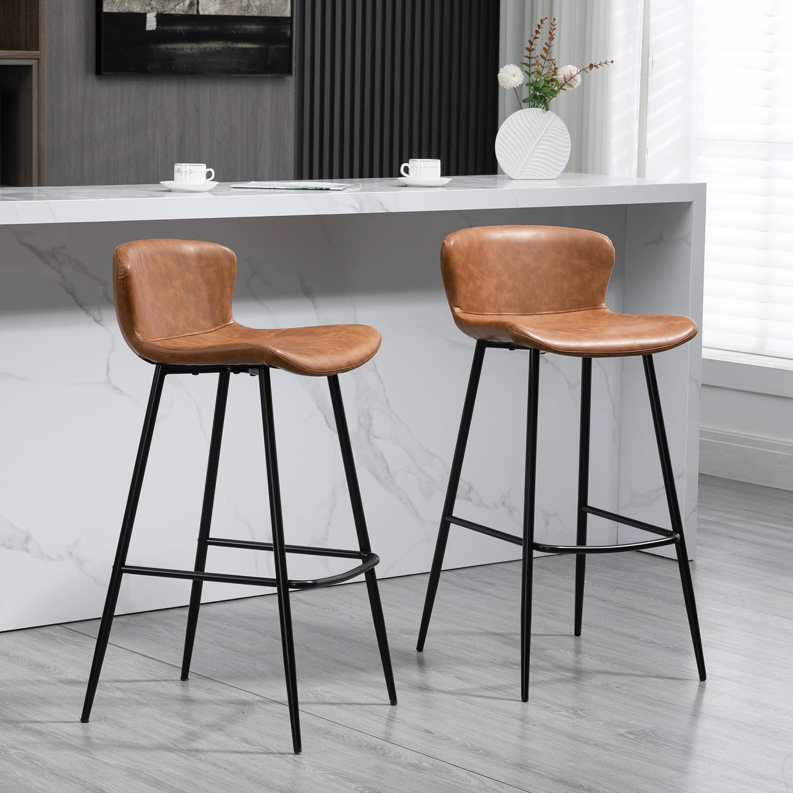 Pu Leather Bar Chairs With Back Set Of 2