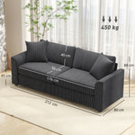 212 Cm Upholstered Jumbo Cord Sofa Couch With Spring Cushion | Grey