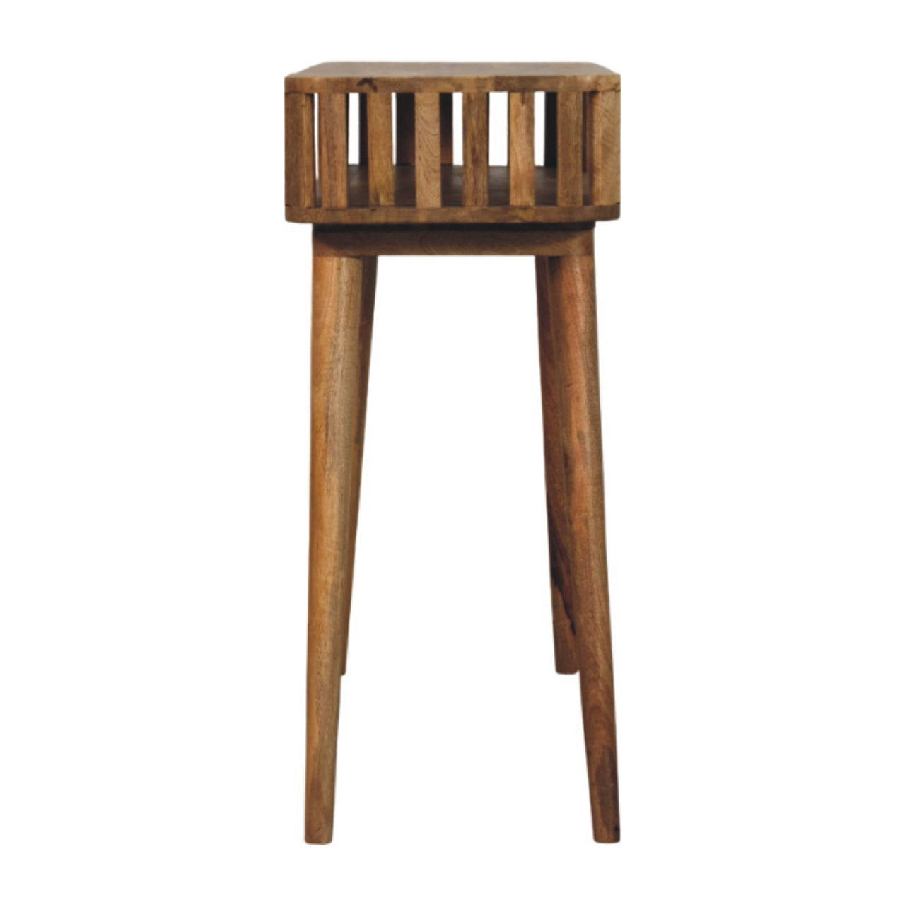 Slatted Oak-ish Console,1 Open Slot, Beige