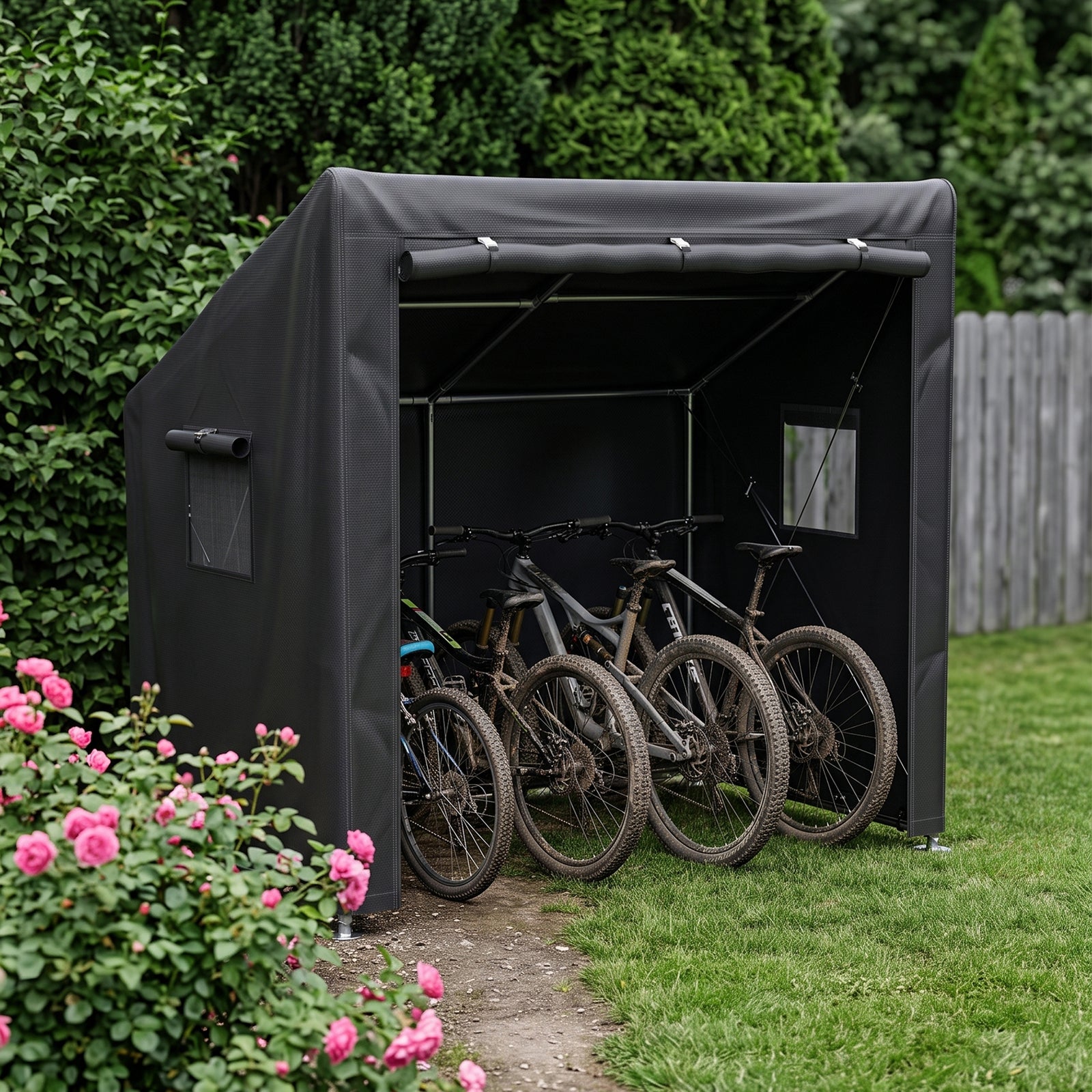 6 X 4ft Outdoor Garden Storage Shelter Bike Tent With Roll-up Zipper Door | Black