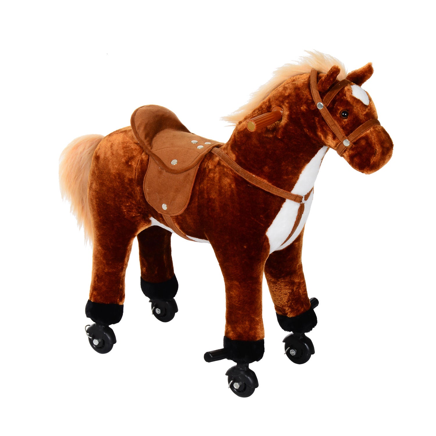 Child Boys Walking Horse Riding Toy Plush Walk Pony Wheels W/ Sound | Brown