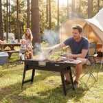 Bbq Grill, Charcoal Barbecue With 2 Side Shelves And Handle | Black