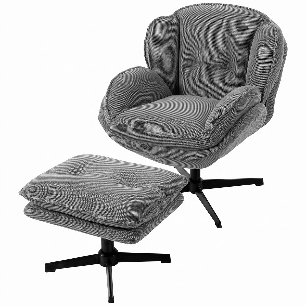 Armchair With Footstool, 360-degree Swivel Accent Chair | Grey