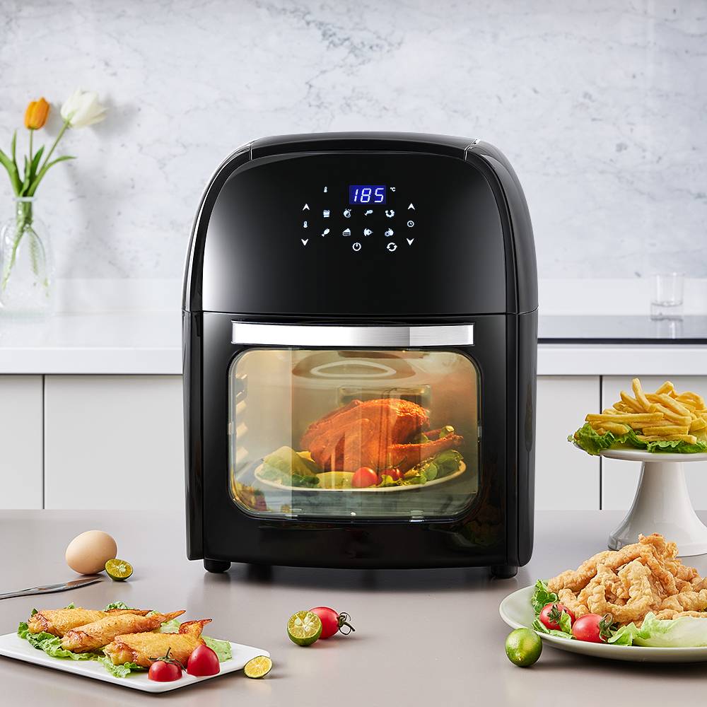 12l Digital Air Fryer Oven With Rotisserie & Skewer Set – 1800w Large Capacity, Touch Panel, 8 Preset Modes, Mesh Tray & Oil Collection Tray