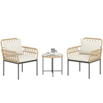 3 Piece Rattan Bistro Set, Glass Top Table And Chairs | Beige