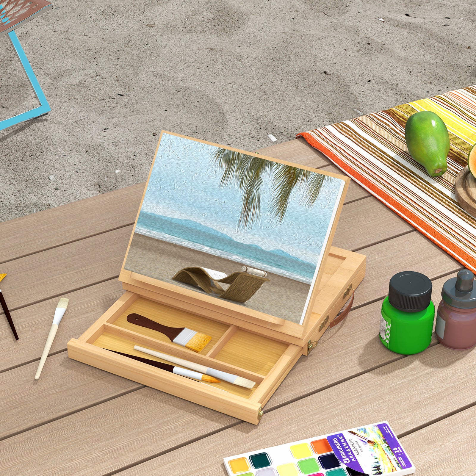 Wooden Table Easel Box With Storage Folding Artist Easel