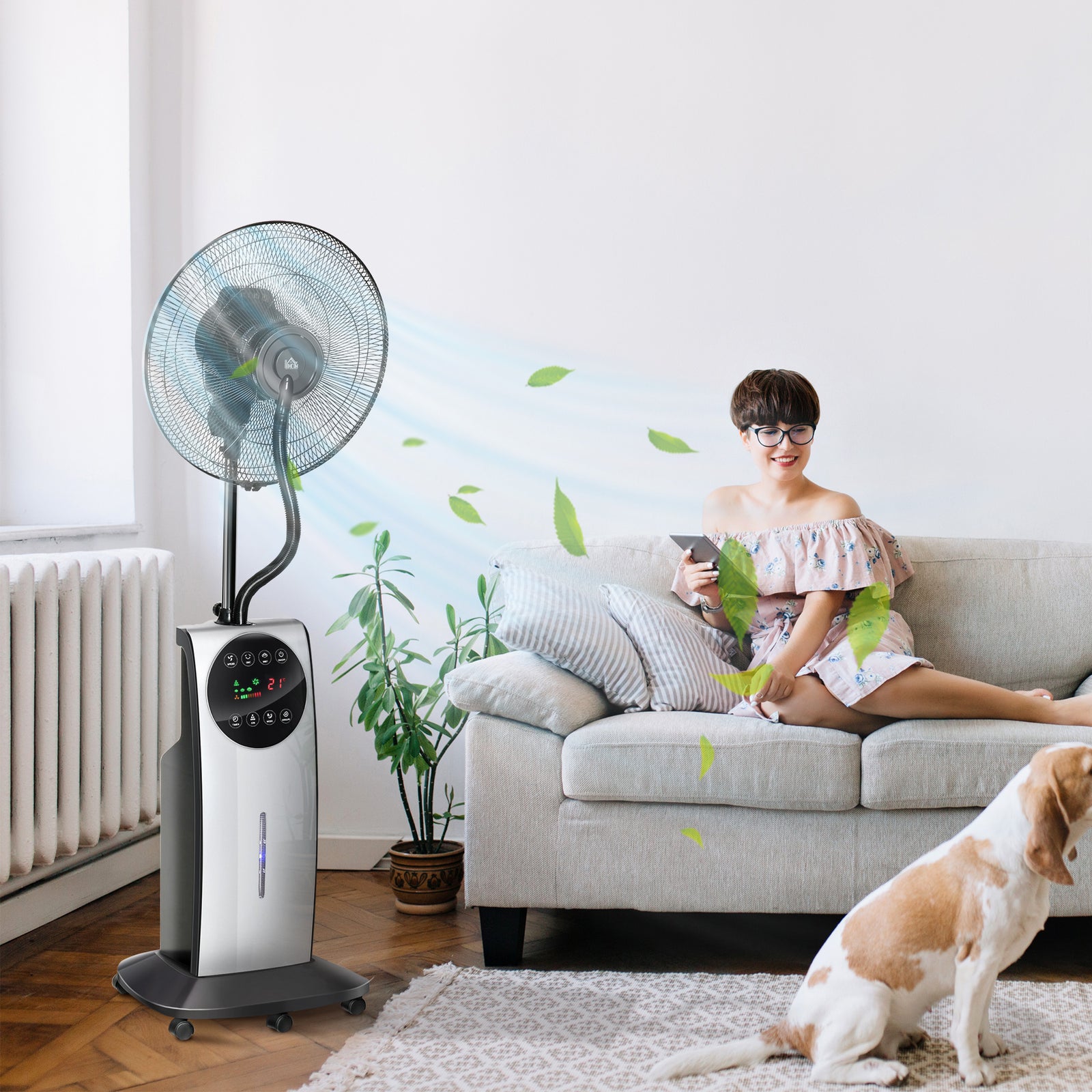 16" Pedestal Fan With Water Mist Spray, 3.1l Tank
