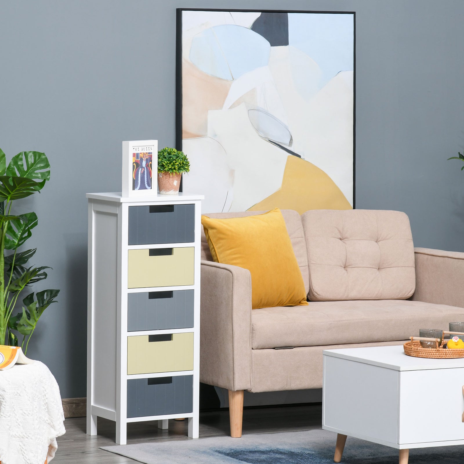 Simple Chest Of 5 Drawers Storage Cabinet For Dining Room