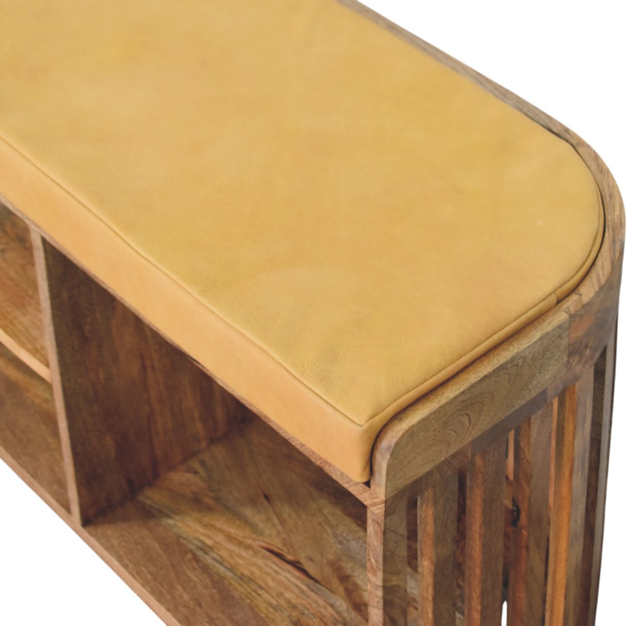 Solid Wood Slatted Oak-ish Bench With 3 Slots