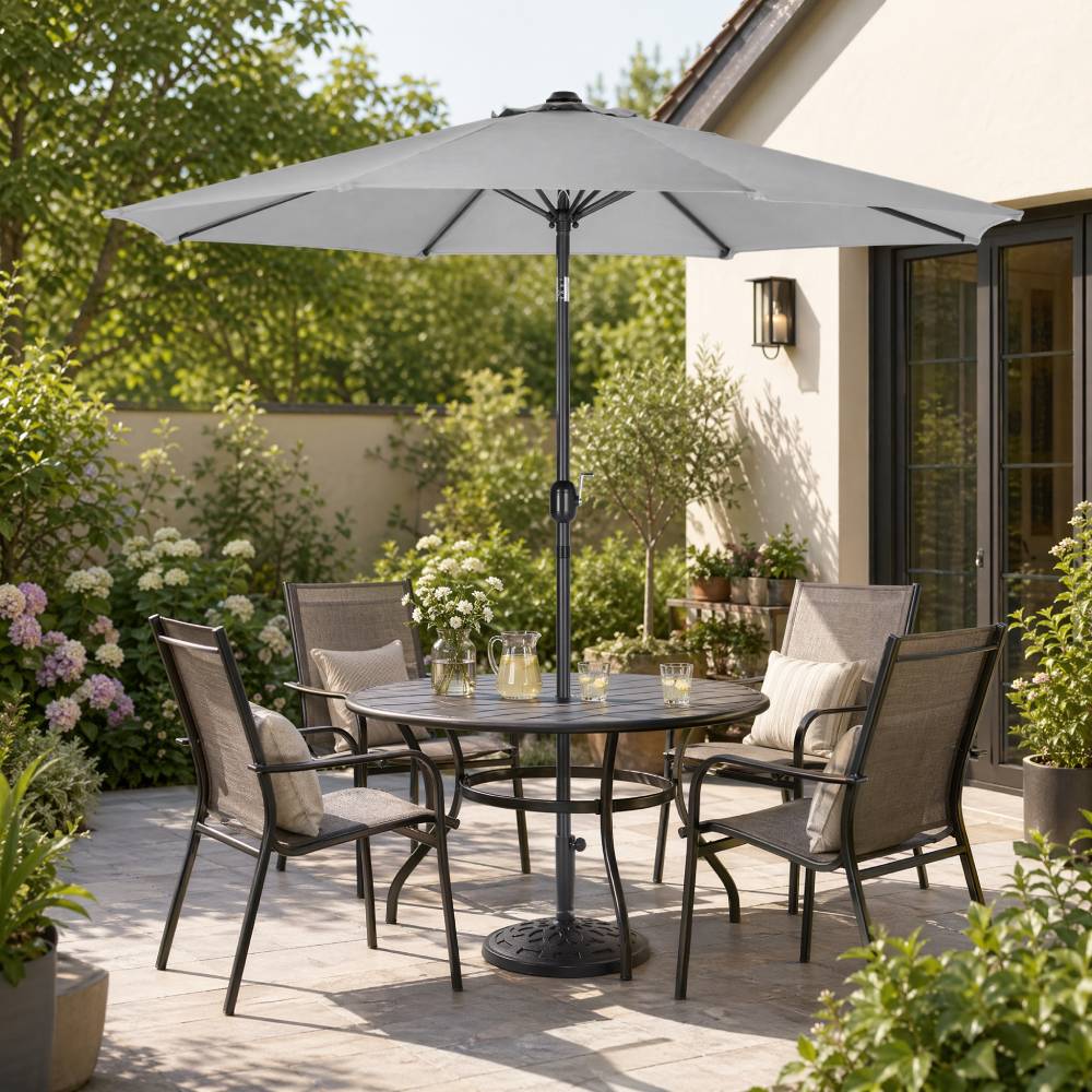 3m Garden Parasol Adjustable Tilting Parasol With Crank Handle With Classic Design Heavy-duty Round Base | One Size | Light Grey
