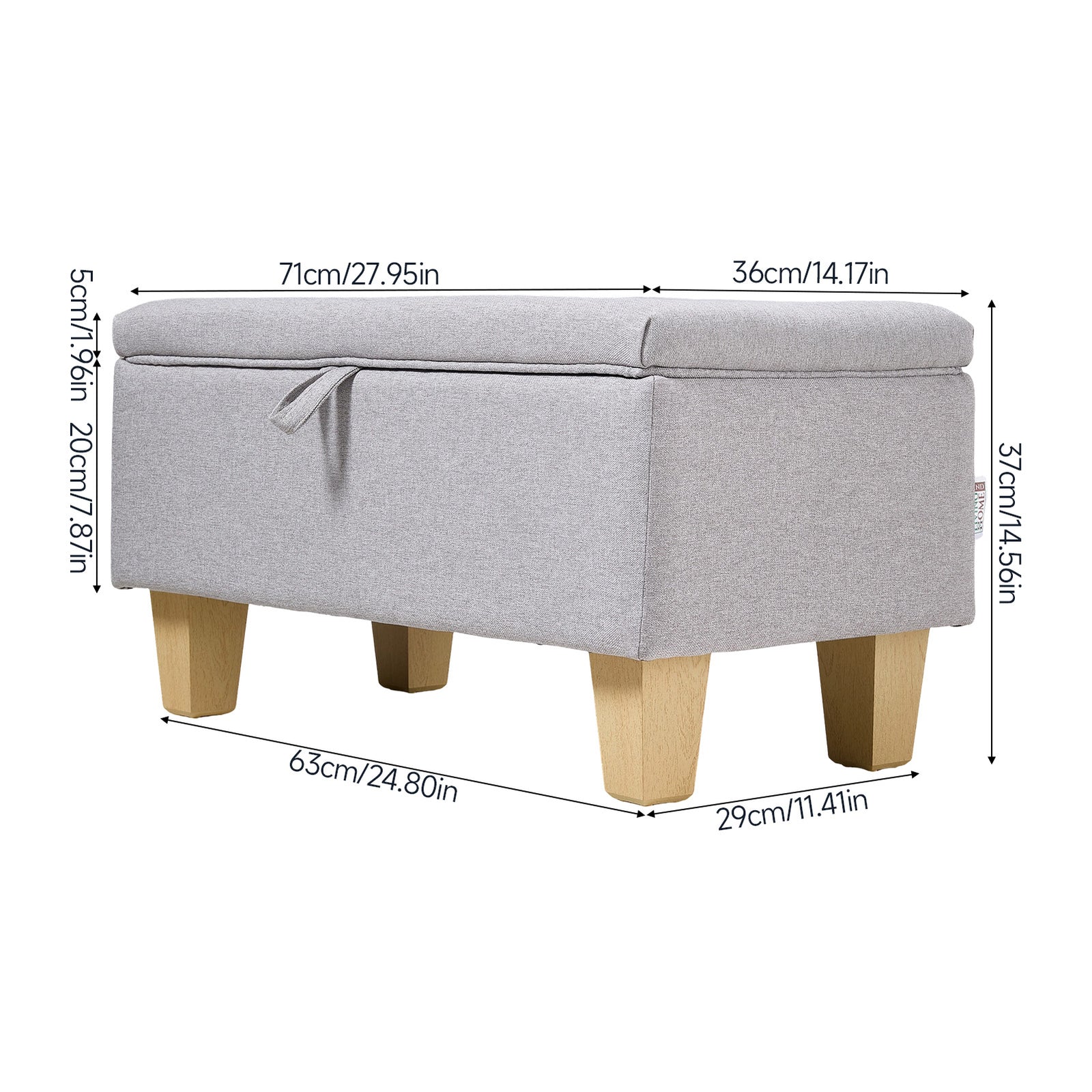 Modern Linen Upholstered Storage Bench | Grey