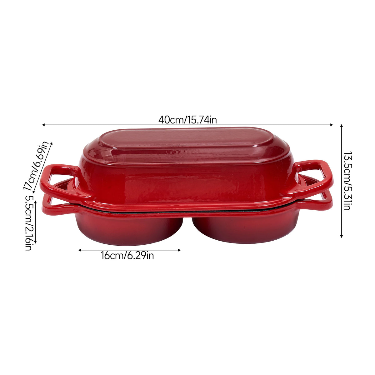 Enamelled Cast Iron Double Loaf Bread Pot With Lid | Red