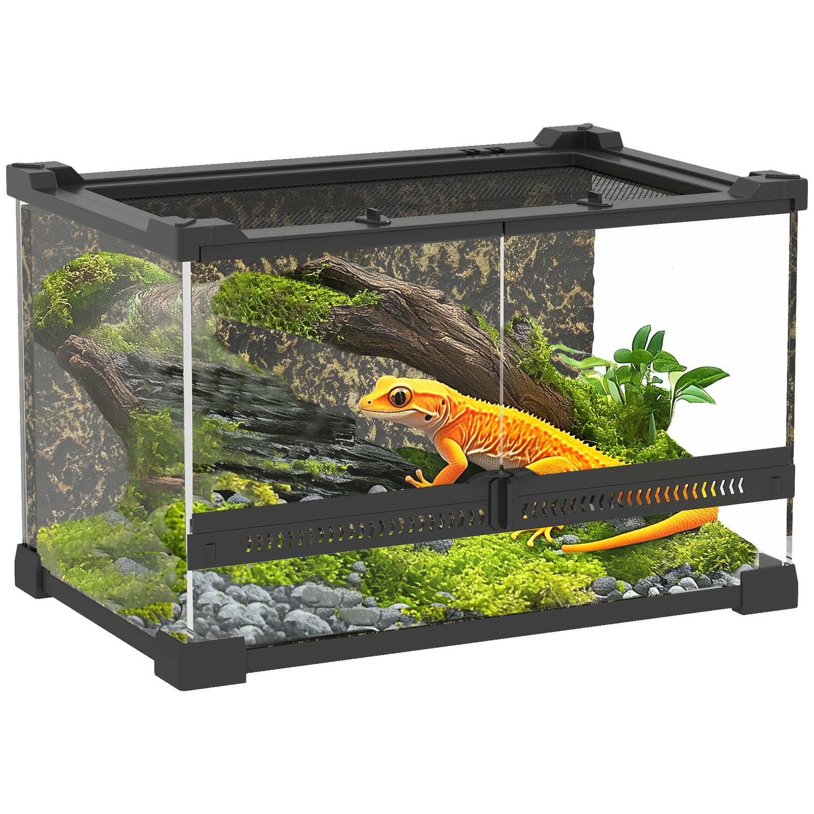 Glass Terrarium, Reptile Vivarium With Stone Background | 10l | Black