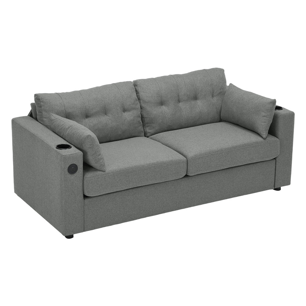 2 Seater Sofa Bed With Cup Holders And Pillows