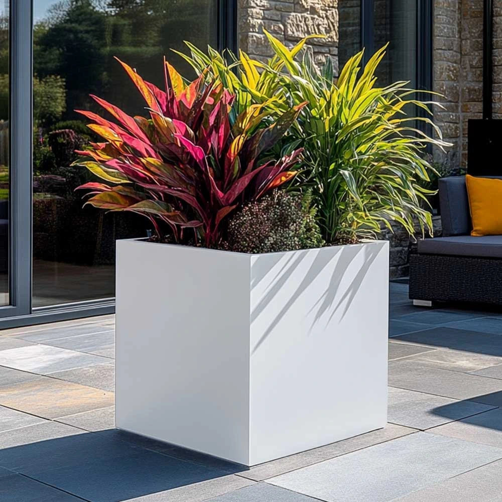 Zinc Galvanised Square Planter | 60cm x 60cm x 60cm | White