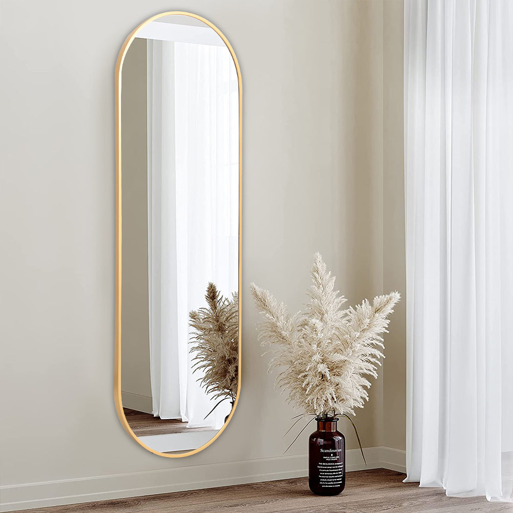 40x120cm Modern Oval Metal Full Length Wall Mirror | Gold