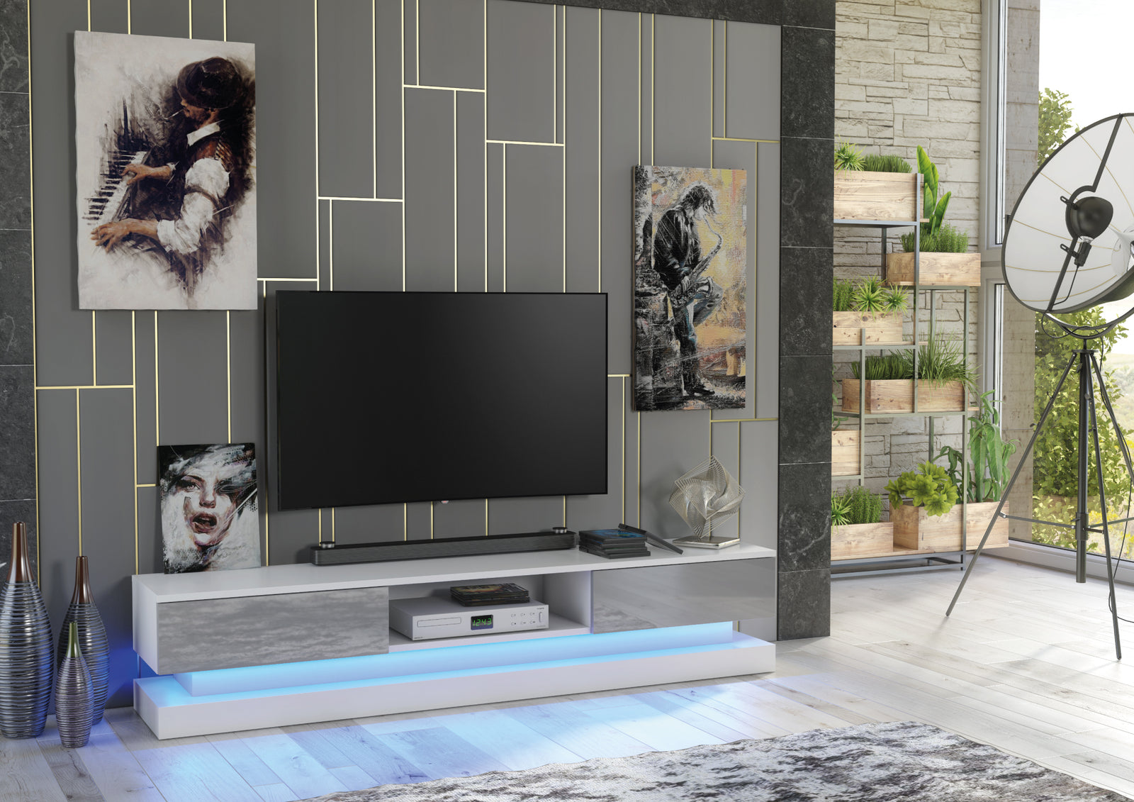 Bloom Tv Unit 180cm With Led Lights | Grey