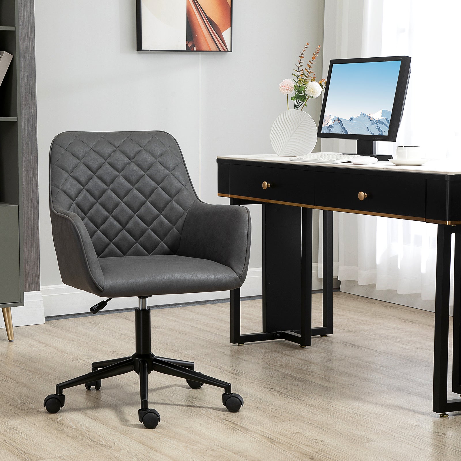 Swivel Argyle Office Chair Leather-feel | Dark Gray