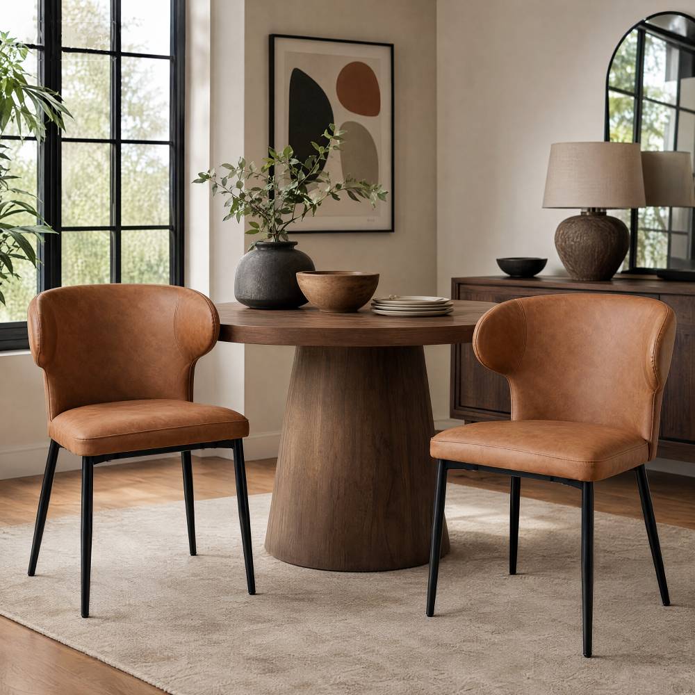 Breeins Set Of 2 Modern Pu Leather Dining Chairs With Metal Legs