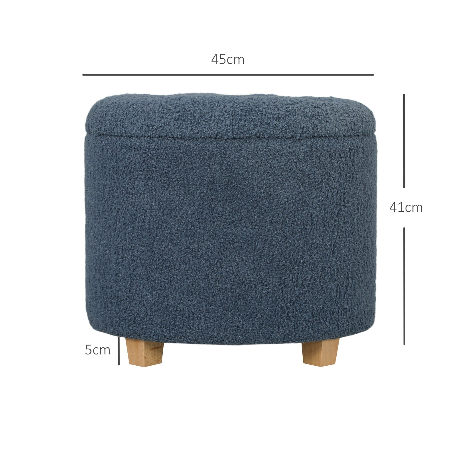 45cm Round Ottoman With Storage, Lid, Cashmere Footstool | One Size | Blue