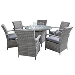 Windsor Xl Rattan 6 Seat Firepit Dining Set | 6 Seat | Mixed Grey