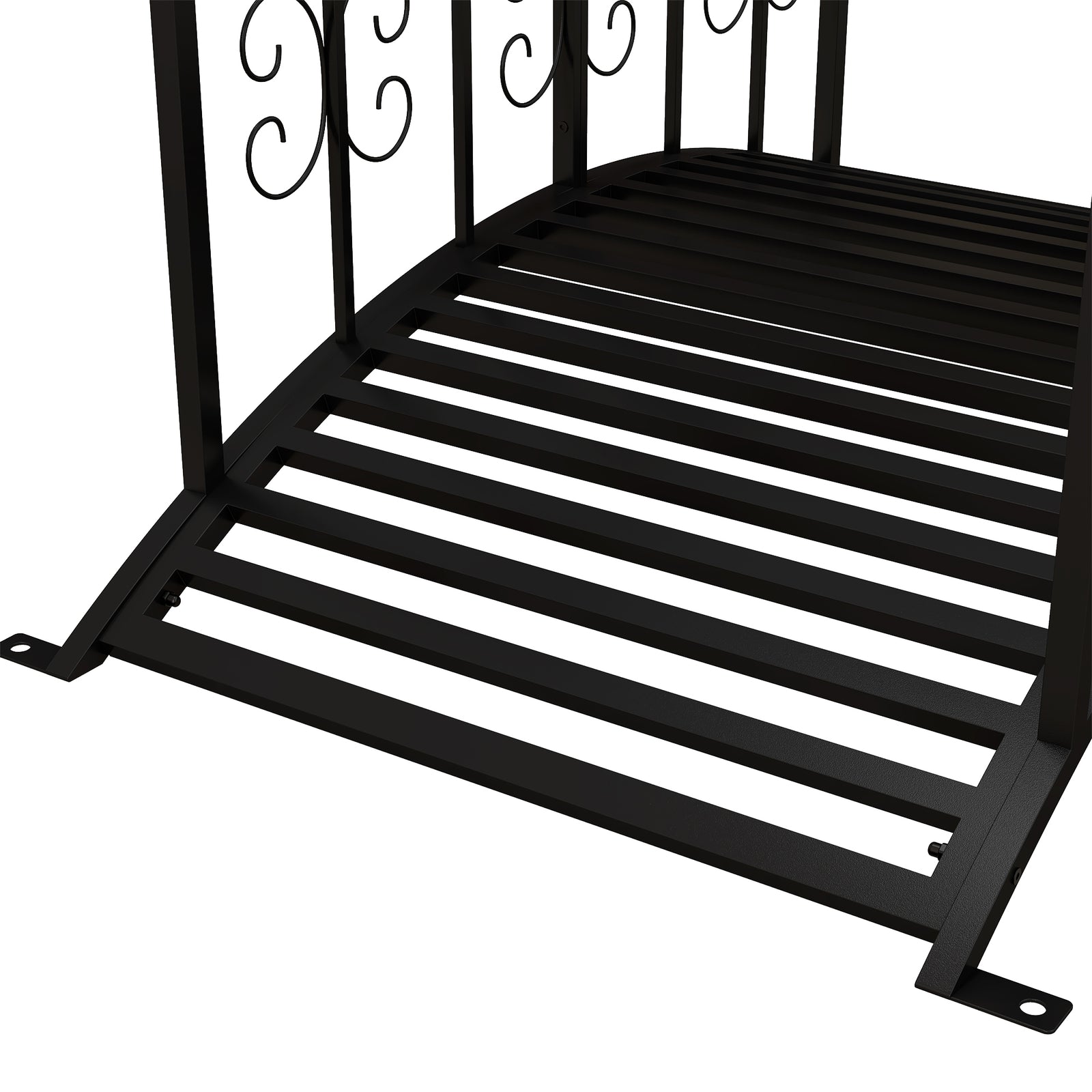 1.2m Metal Garden Bridge With Scrollwork, Retro Style, Black