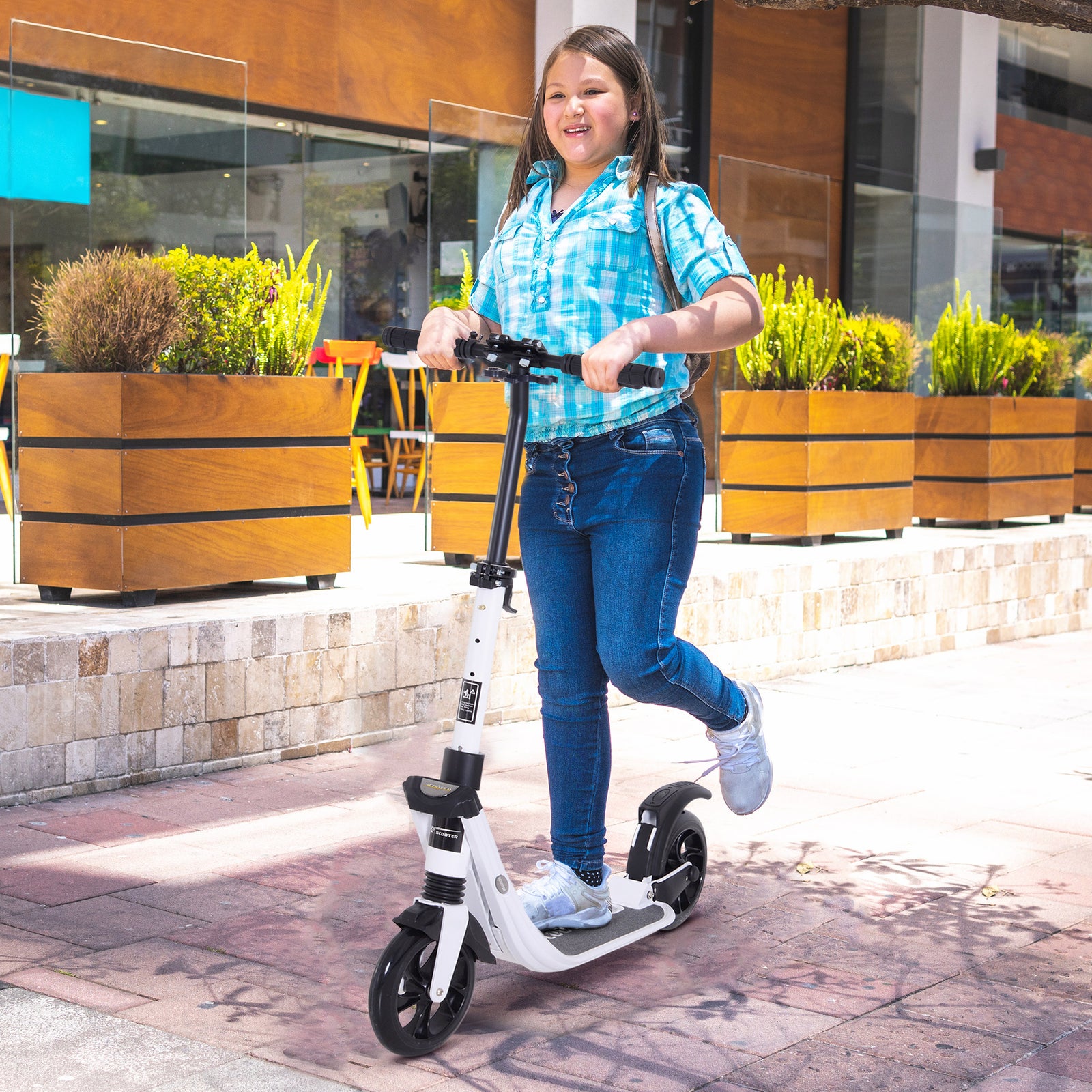 Folding Kick Scooter Teens Adult Ride On 2 Big Wheels | White