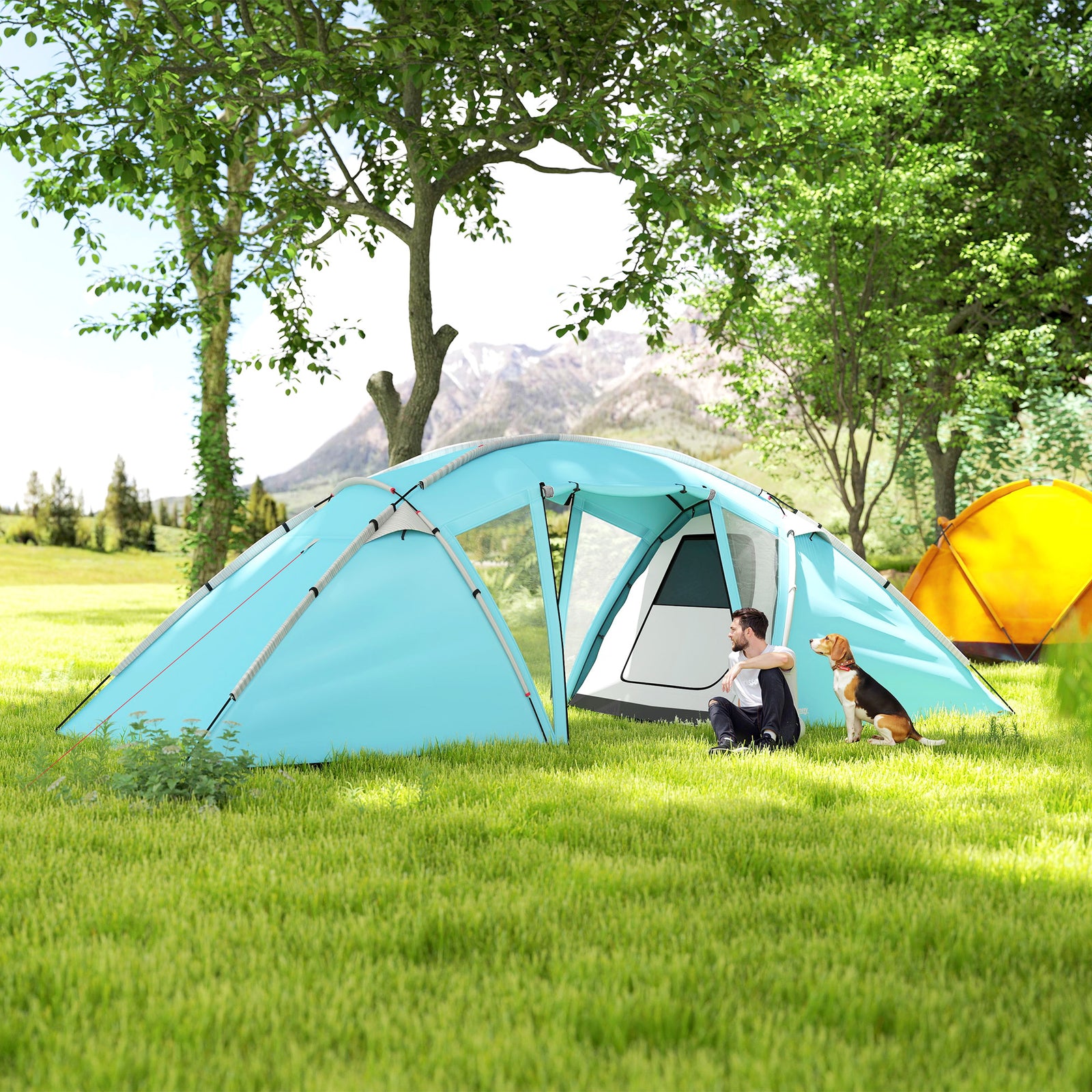 4-6 Man Family Tent, 2 Bedrooms, Living Room | Blue
