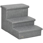3 Step Dog Steps With Storage Boxes, Cat Stairs For Bed Sofa, Light Grey