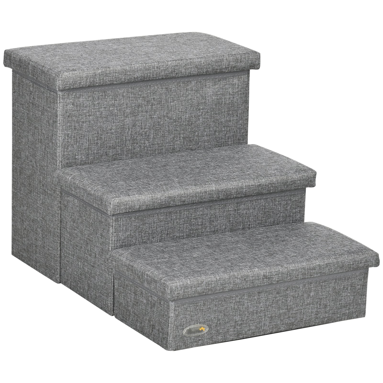 3 Step Dog Steps With Storage Boxes, Cat Stairs For Bed Sofa, Light Grey