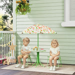 Kids Garden Furniture, Children Table And Chair Set W/ Adjustable Parasol | Green