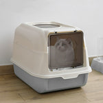 Large Hooded Top Entry Cat Litter Box With Scoop | Grey