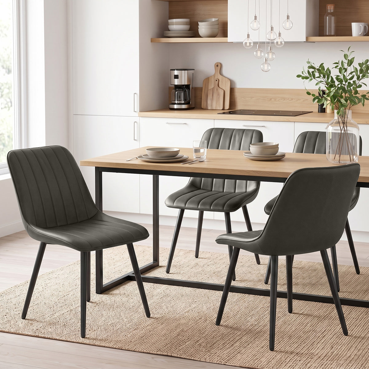Faux Leather Upholstered Kitchen Chairs With Metal Legs | Grey