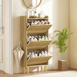 Narrow Shoe Cabinet, Shoe Storage Cabinet With Flip Drawers, Oak | L | Oak
