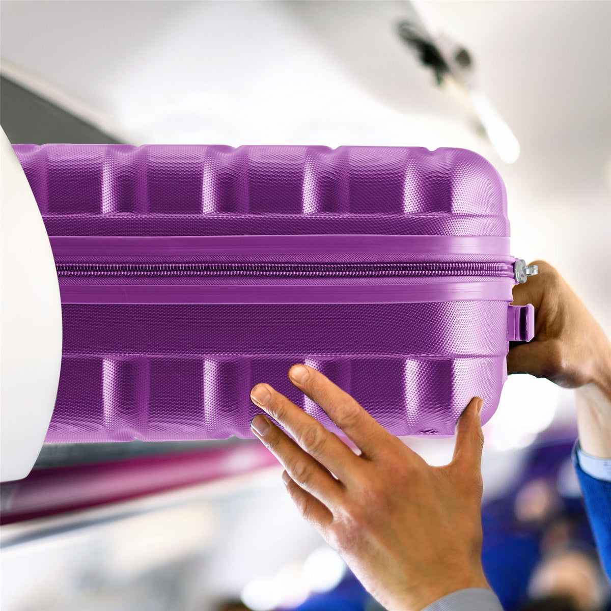 Set Of 3 Hard Shell Suitcase Cabin & Check In Cases With Tsa Lock - Overhead Cabin With Medium & Large Check-in Bag | Set of 3 | Purple