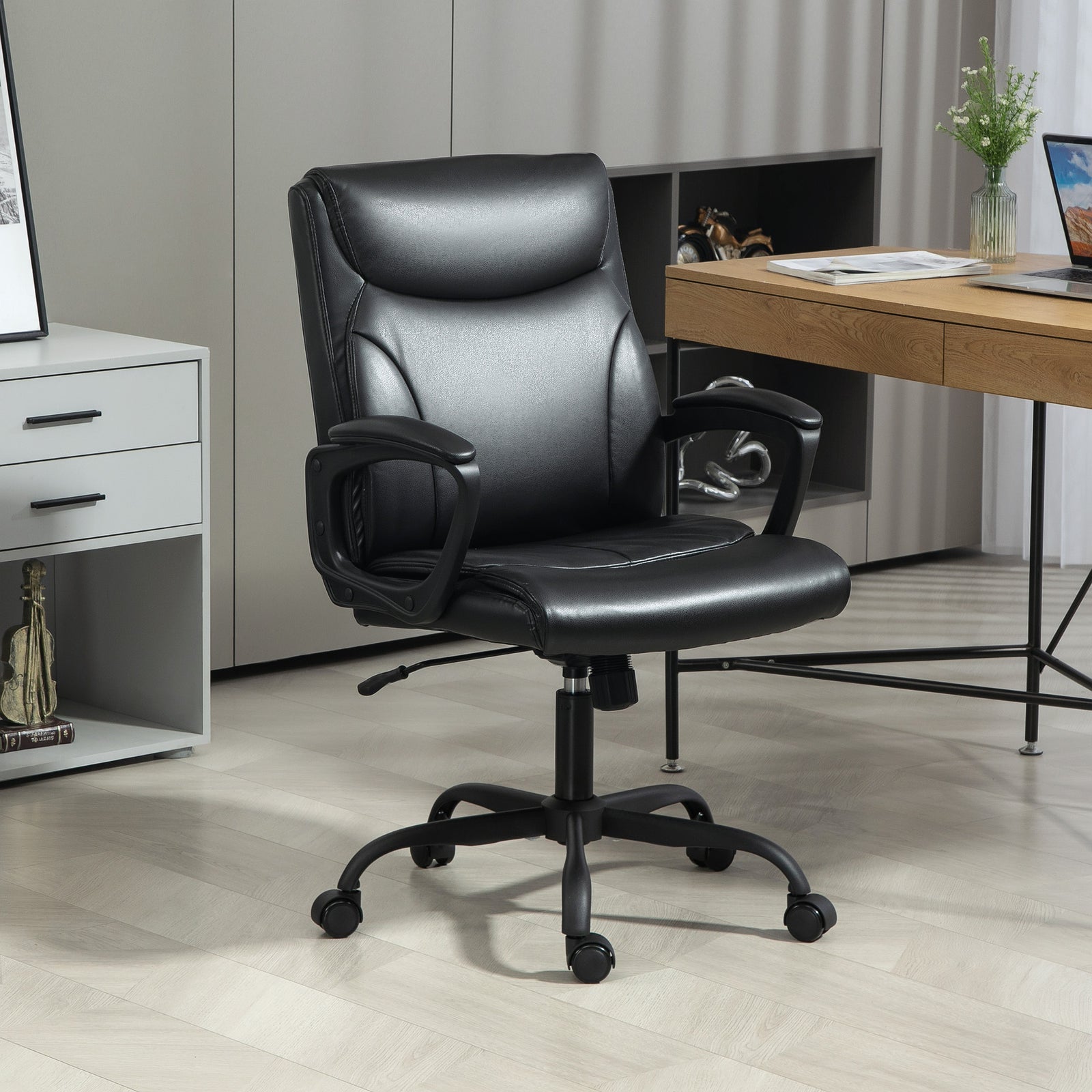 Faux Leather Desk Chair With Tilt Function For Home Office | Black