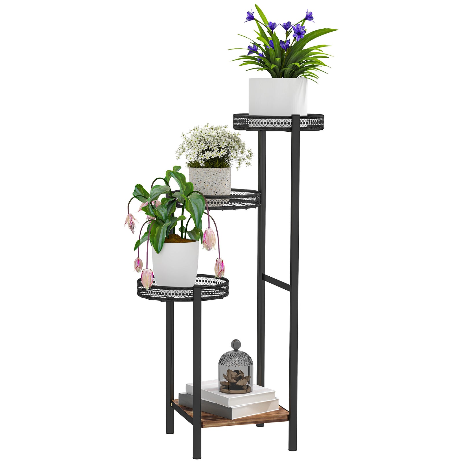 4 Tiered Plant Pot Stand, Metal Plant Shelf For Living Room