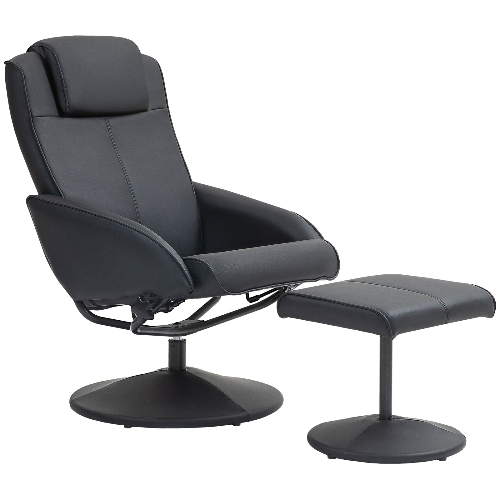 Swivel Armchair With Footstool And Adjustable Backrest | One Size | Black
